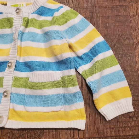 Crazy 8 Colorful Striped Cardigan Sweater Yellow White Green Blue Gender Neutral - Picture 5 of 6